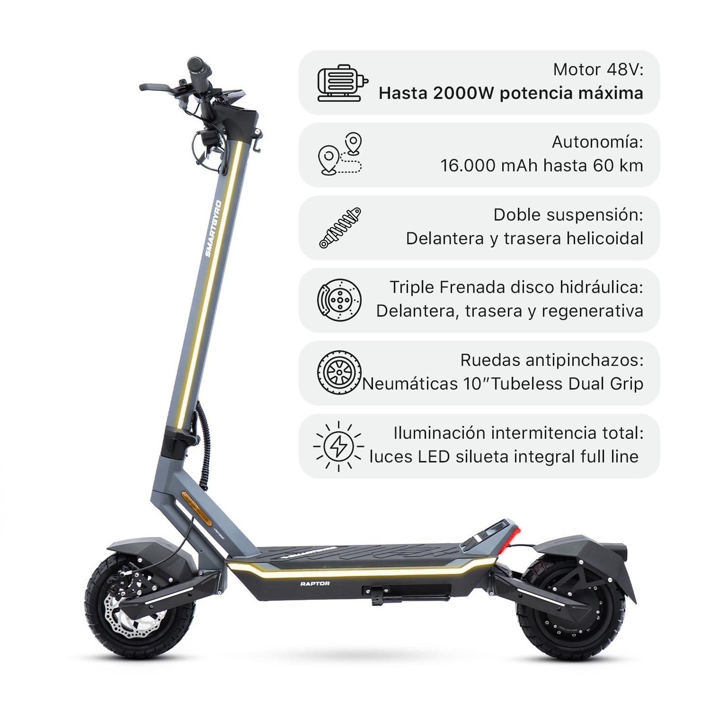 SMARTGYRO | Patinete eléctrico RAPTOR EVO Certificado DGT