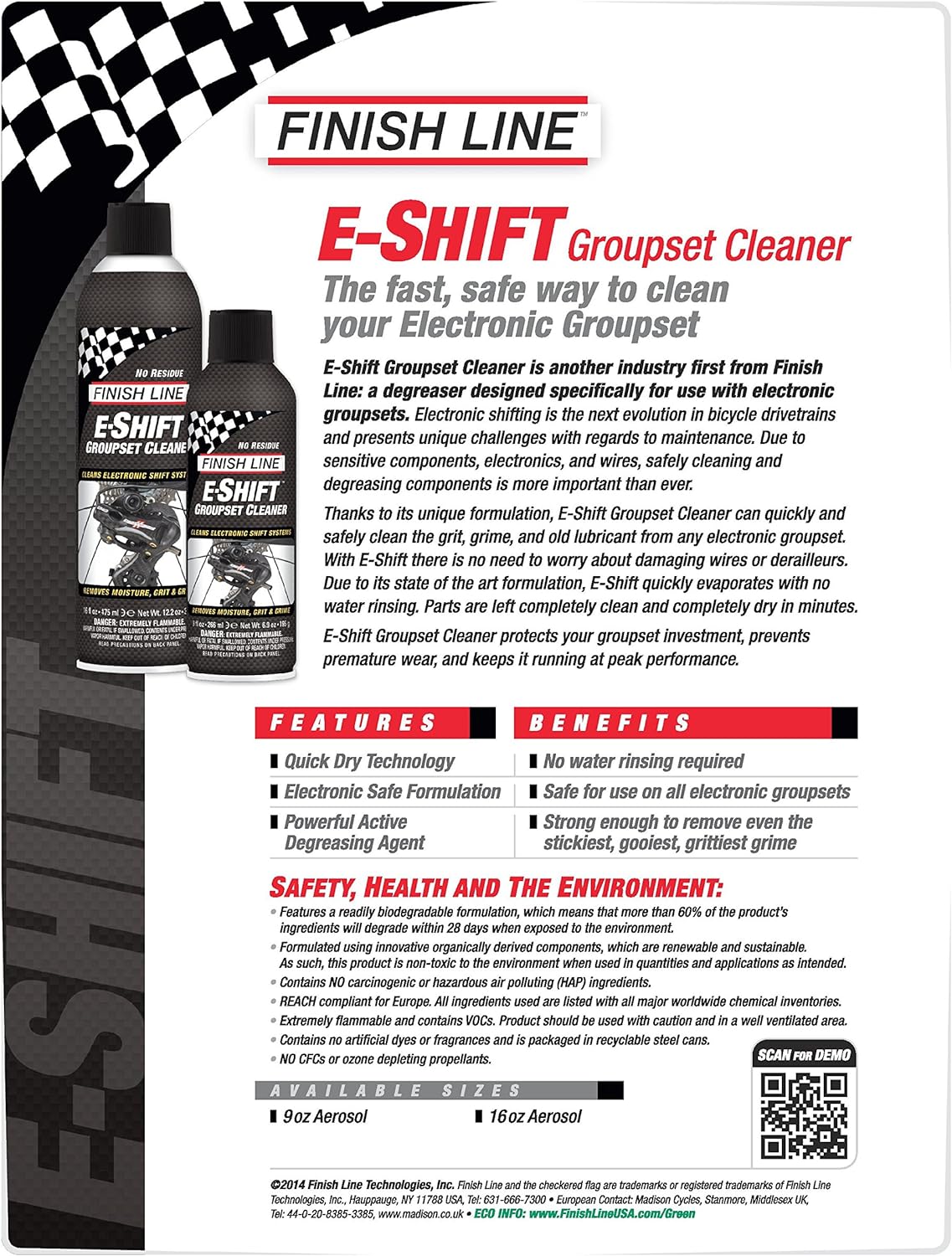 FINISH LINE | Desengrasante de Cambios y Componentes Electrónicos E-Shift 265 ml