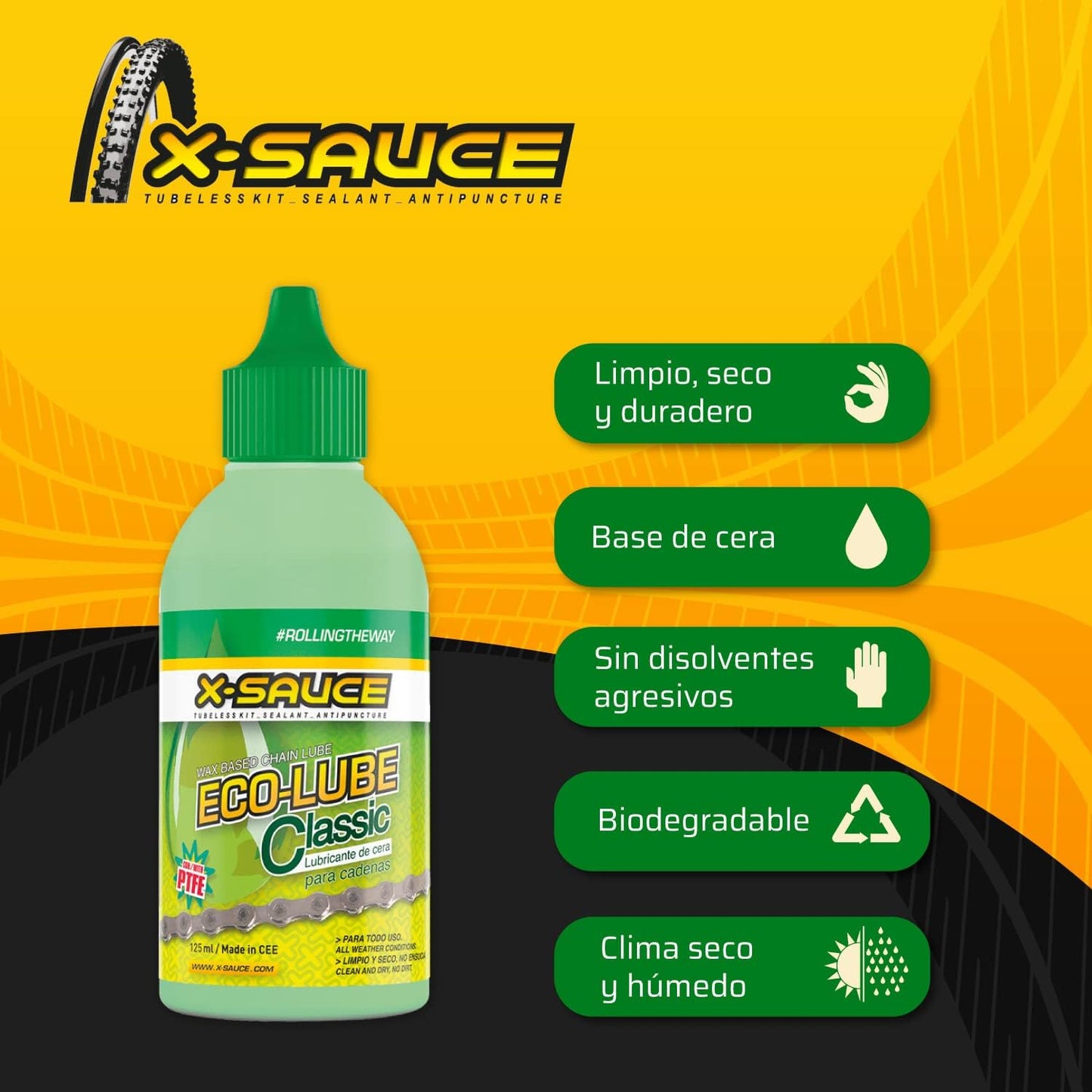 X-SAUCE | Lubricante de Cera para Cadenas de Bicicleta PRO-LUBE 125ml