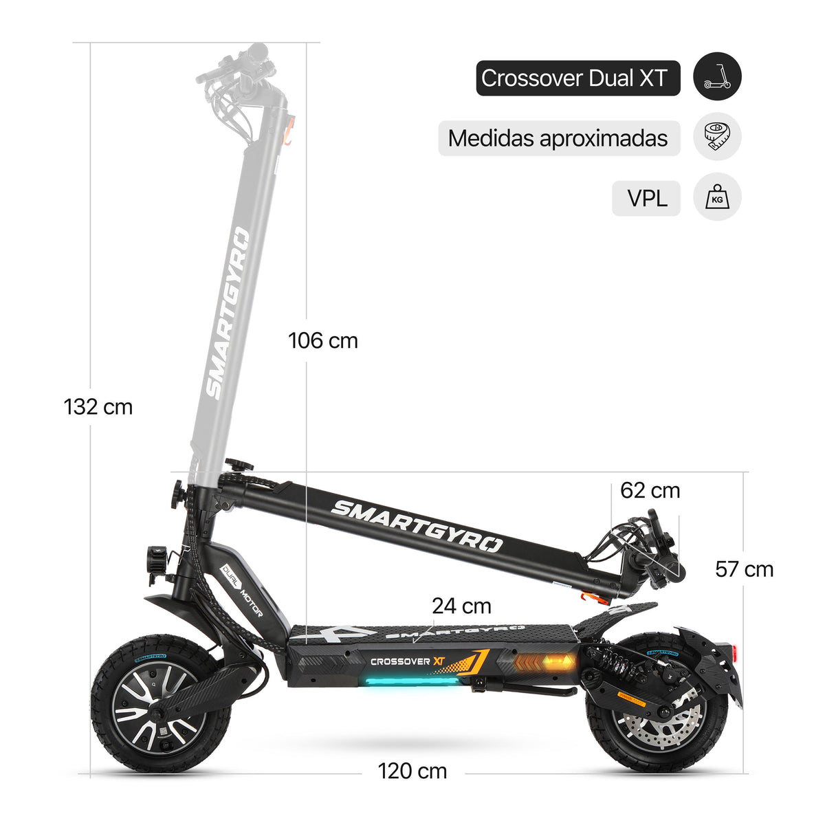 SMARTGYRO | Patinete eléctrico CROSSOVER Dual XT