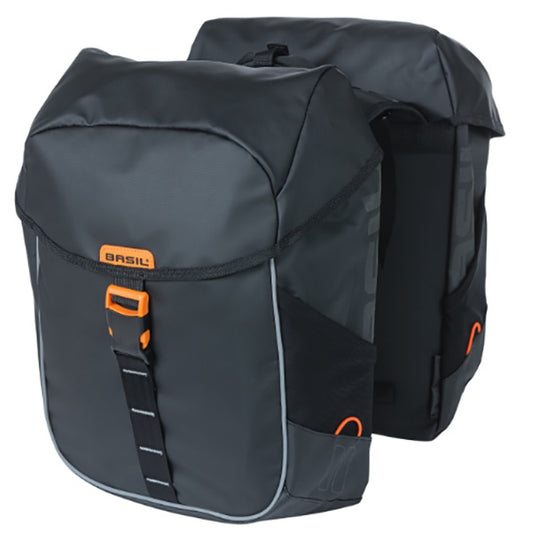 BASIL | Alforjas Dobles Miles Tarpaulin Negro/Naranja 34L