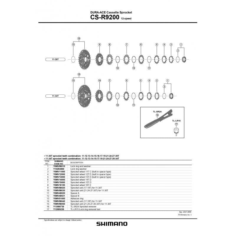 SHIMANO | Kit de Piñones para Cassette DURA ACE R9200 12v