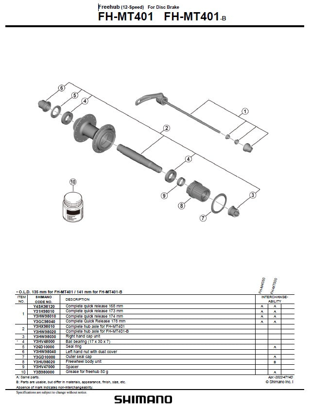 SHIMANO | Núcleo FH-MT401-410 Y3HU98020