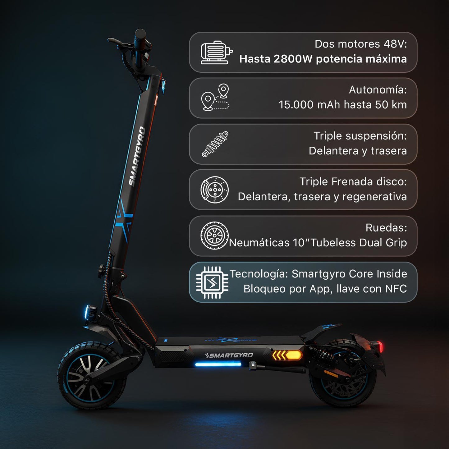 SMARTGYRO | Patinete eléctrico CROSSOVER DUAL MAX 2 Certificado DGT