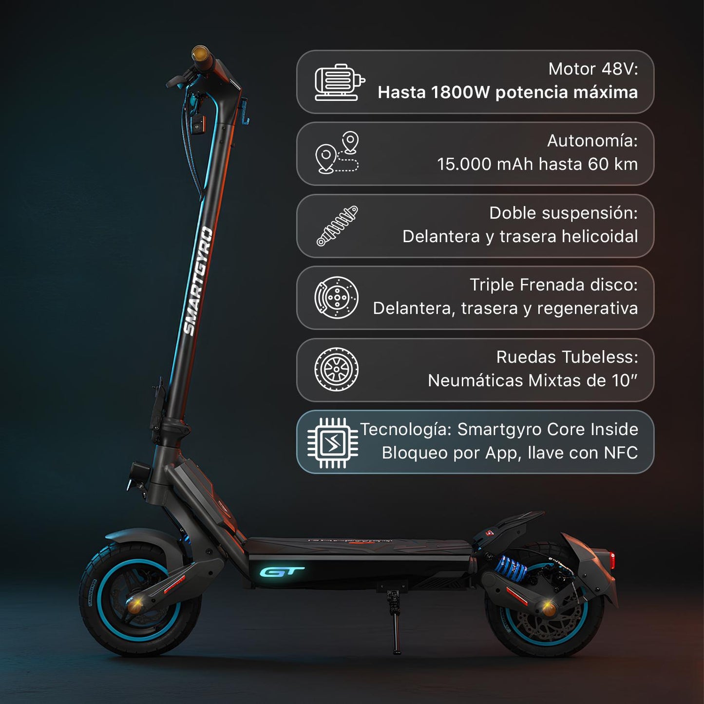 SMARTGYRO | Patinete eléctrico ROCKWAY GT Certificado DGT