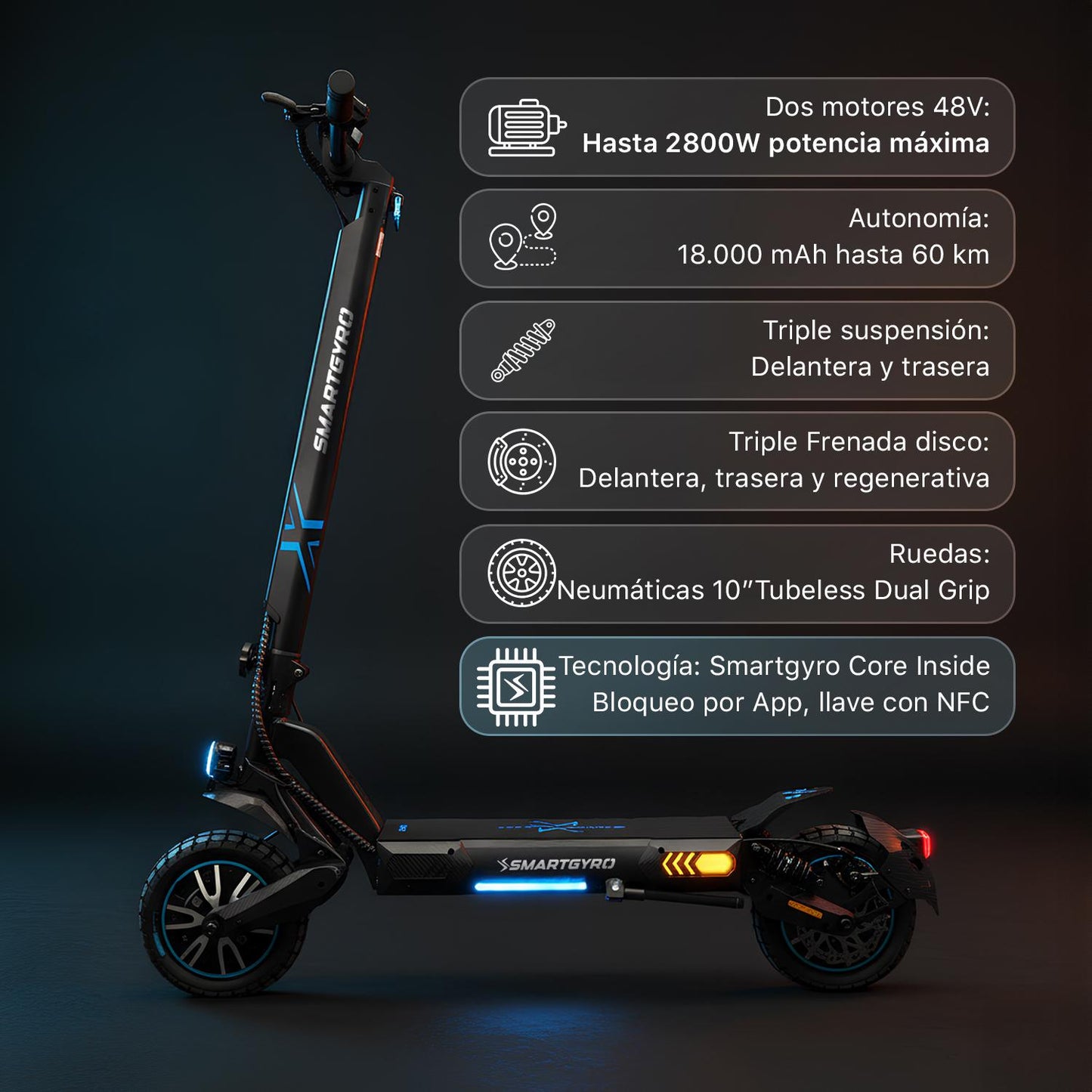 SMARTGYRO | Patinete eléctrico CROSSOVER DUAL MAX 2 LR Certificado DGT