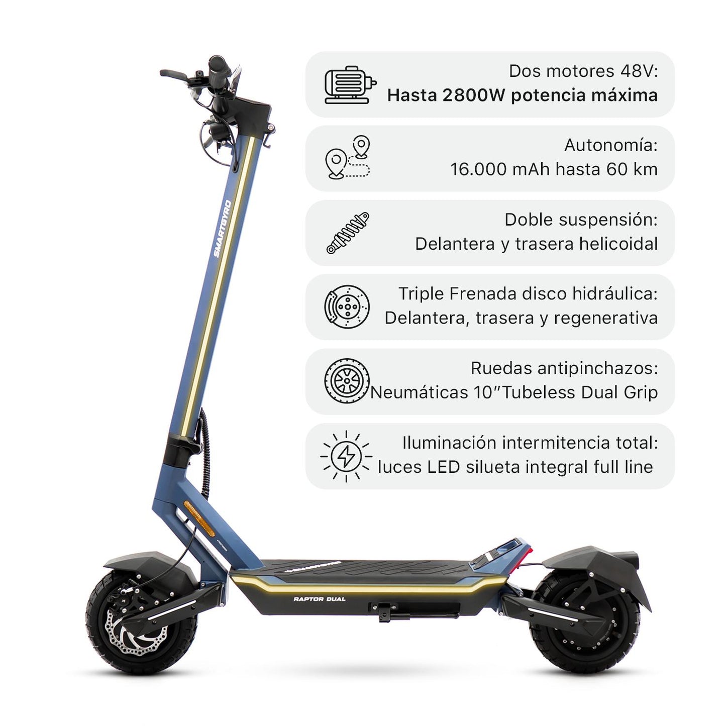 SMARTGYRO | Patinete eléctrico RAPTOR Dual EVO Certificado DGT