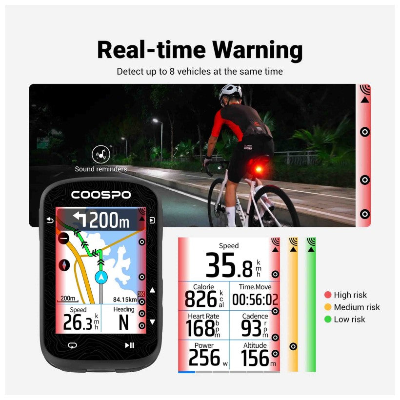 COOSPO | Luz trasera inteligente con radar TR70