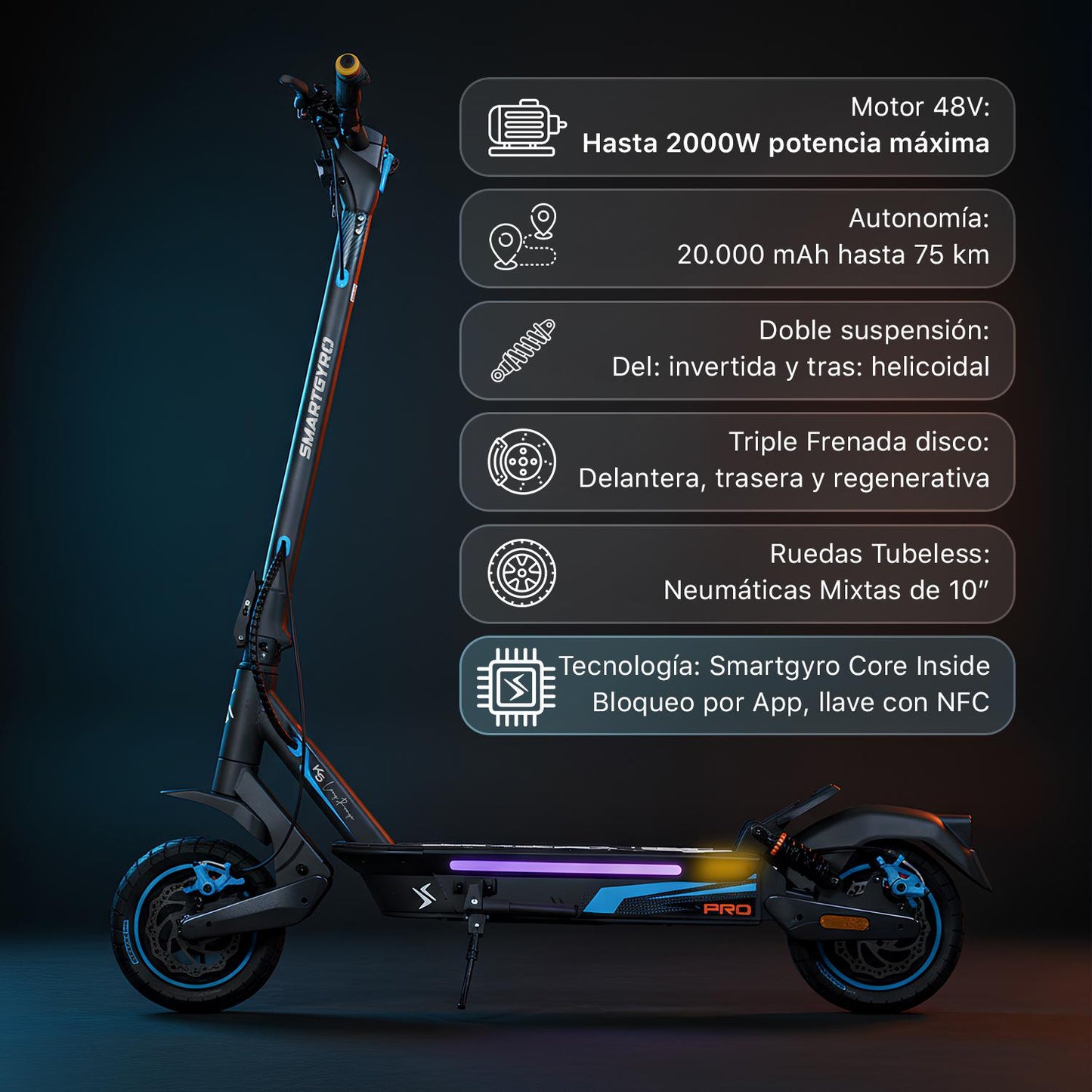 SMARTGYRO | Patinete eléctrico K5 PRO LR Certificado DGT