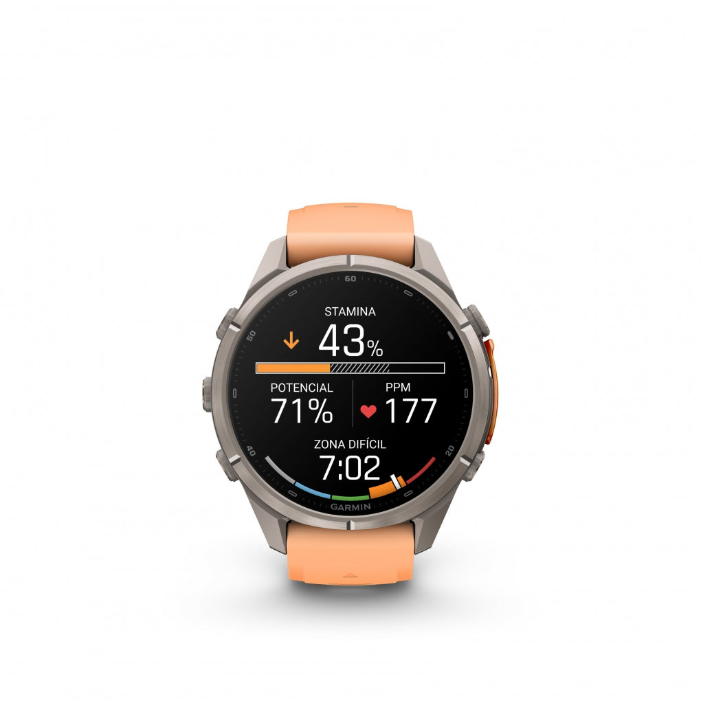 GARMIN |  Fenix 9 Pro_inReach 43mm Amoled Titanio correa de silicona -salmón naranja