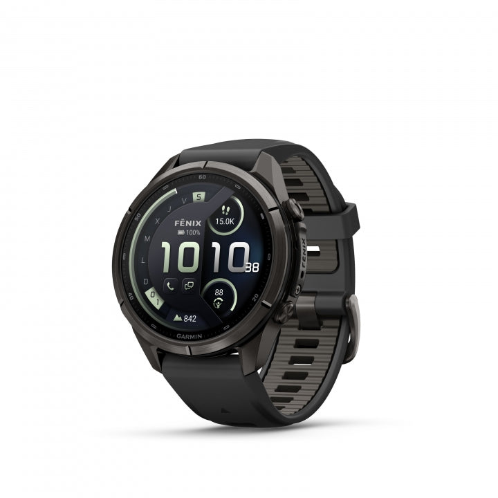 GARMIN | Fenix 9 Pro_inReach 43mm Amoled Titanio DLC gris carbon correa de silicona -negro